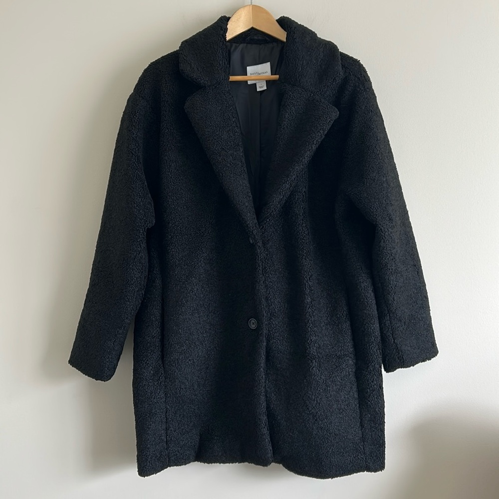 Daily Ritual Black Teddy Boucle Oversized Coat Mob Wife Old Money Sherpa Jacket